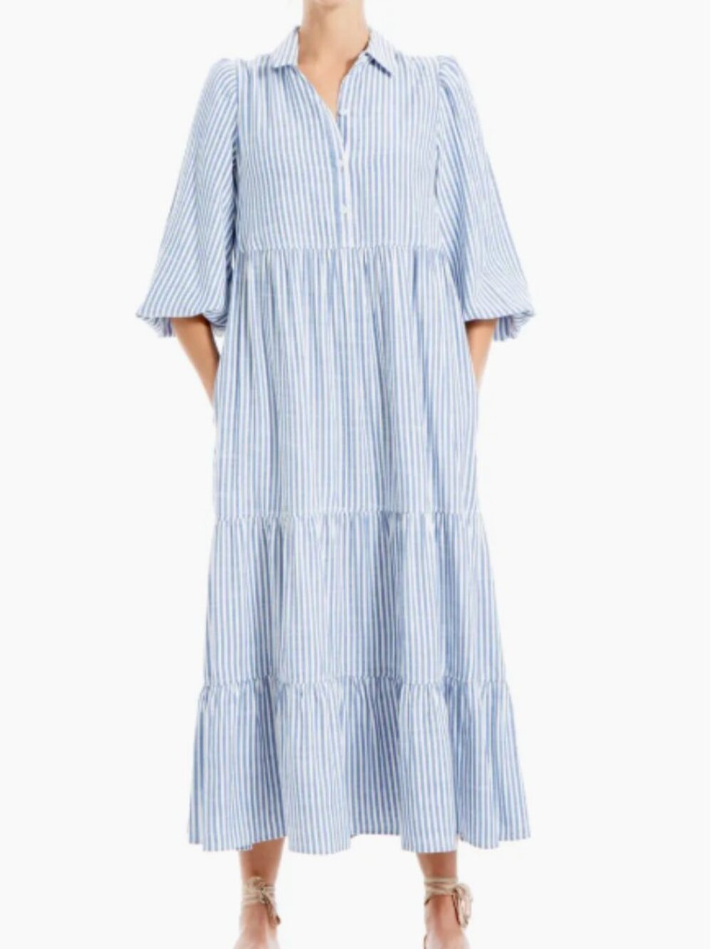 Max Studio Blue & White Striped Midi Dress